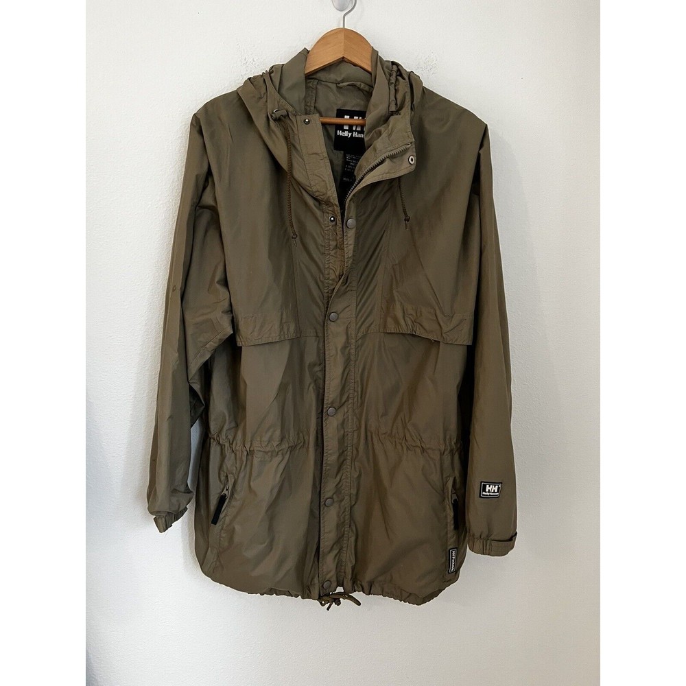 Helly Hanson HH Packable Hooded Jacket Brown Full Zip Windbreaker Sz L Vented